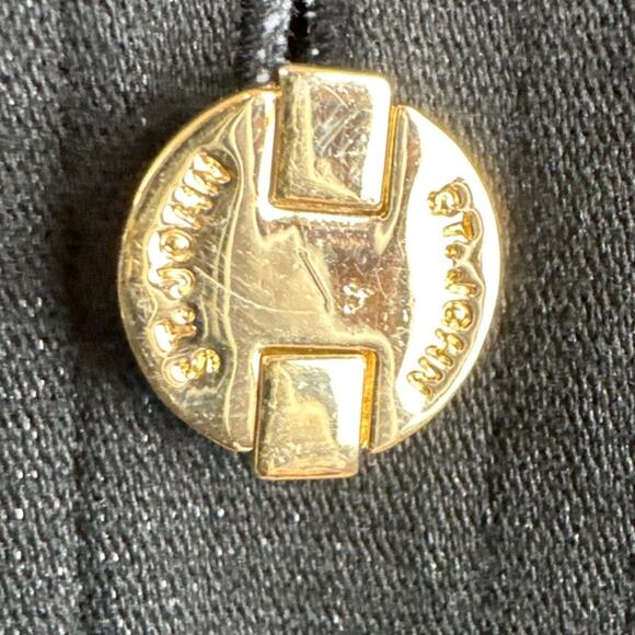 Vintage St. John Black Denim Jacket Leather Trim Signature Gold Buttons Designer - Picture 11 of 12